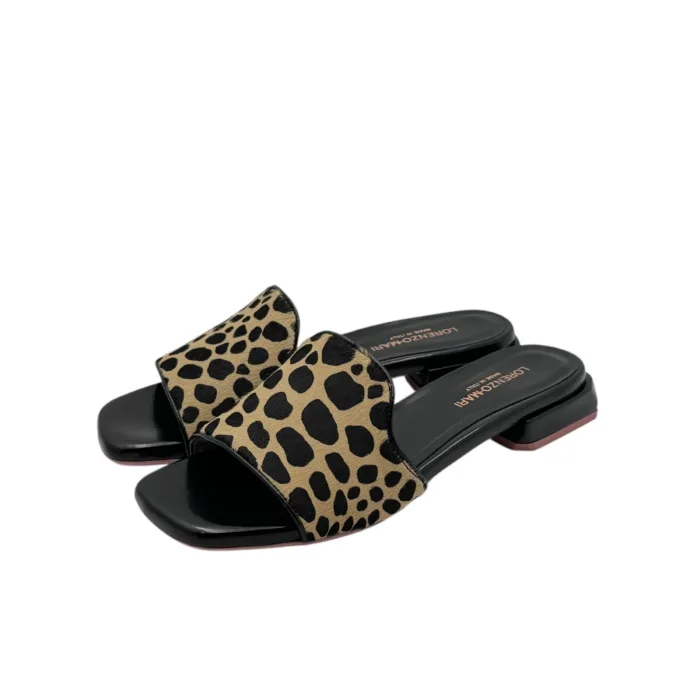 Ciabatta Lorenzo Mari in Cavallino Beige e Vitello Nero Tacco 3 cm art. Samu 20, foto 4 di 6
