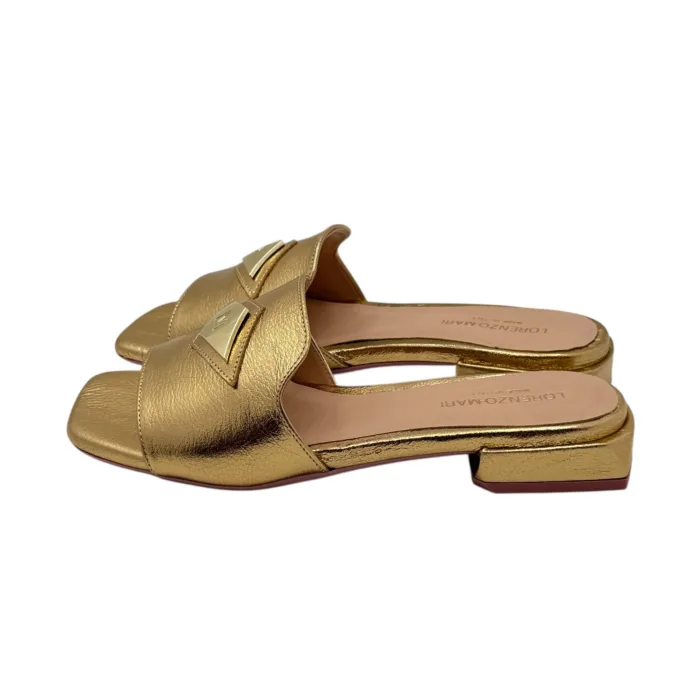 Ciabatta Lorenzo Mari in Nappa Oro Accessorio Oro Tacco 3 cm art. Samu 32, foto 3 di 5