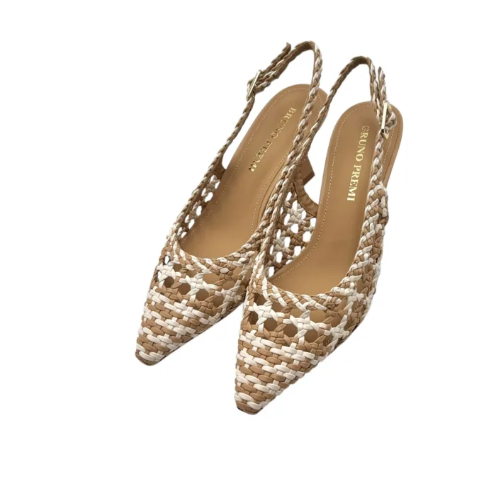 Slingback Bruno Premi in Nappa Intrecciata Biege e Avorio Tacco 7 cm art. BL0411X Intrecco Bicolore, foto 7 di 7