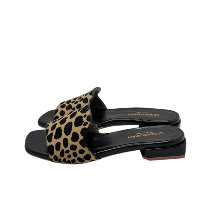 Ciabatta Lorenzo Mari in Cavallino Beige e Vitello Nero Tacco 3 cm art. Samu 20, foto 3 di 6