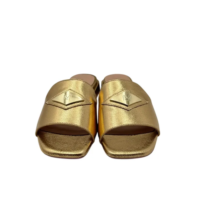 Ciabatta Lorenzo Mari in Nappa Oro Accessorio Oro Tacco 3 cm art. Samu 32, foto 5 di 5