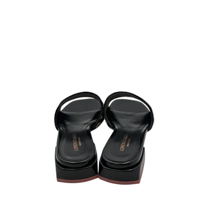 Ciabatta Lorenzo Mari in Rafia Beige e Vitello Nero Tacco 3 cm art. Samu 20, foto 6 di 6
