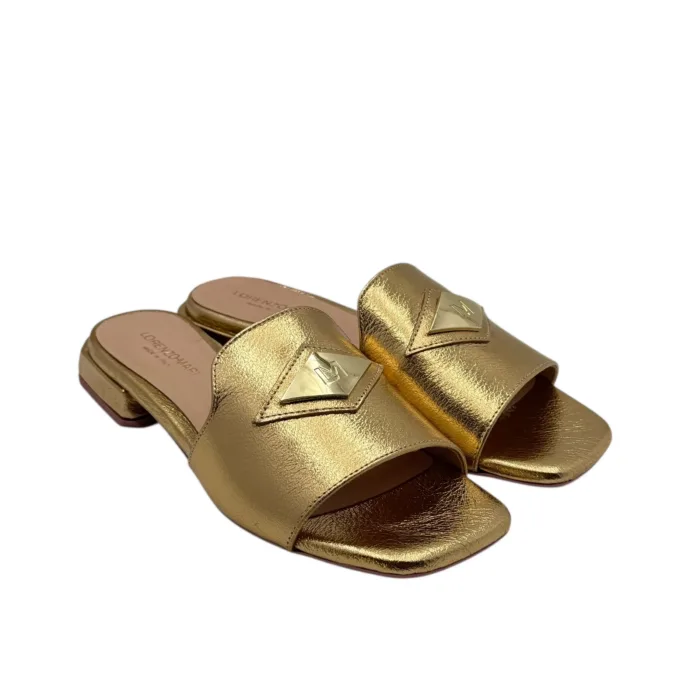 Ciabatta Lorenzo Mari in Nappa Oro Accessorio Oro Tacco 3 cm art. Samu 32, foto 2 di 5