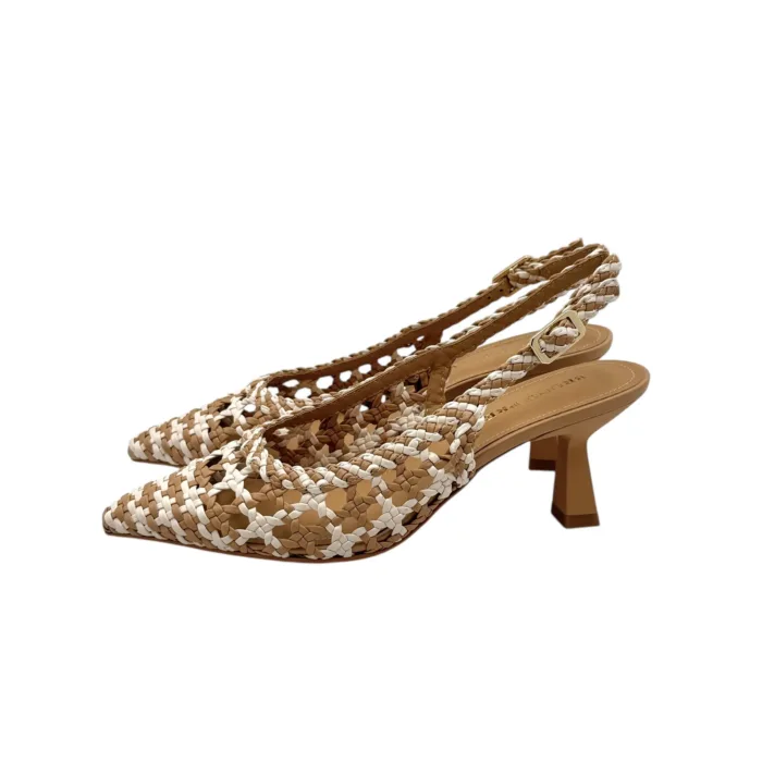 Slingback Bruno Premi in Nappa Intrecciata Biege e Avorio Tacco 7 cm art. BL0411X Intrecco Bicolore, foto 5 di 7