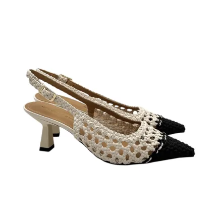 Slingback Bruno Premi in Nappa Intrecciata Avorio e Nera  Tacco 7 cm art. BL0411X Intrecco Bicolore