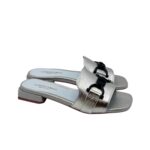 Ciabatta Lorenzo Mari in Vitello Argento Accessorio Blu Tacco 3 cm art. Samu 46