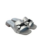 Ciabatta Lorenzo Mari in Vitello Argento Accessorio Blu Tacco 3 cm art. Samu 46 - immagine 2