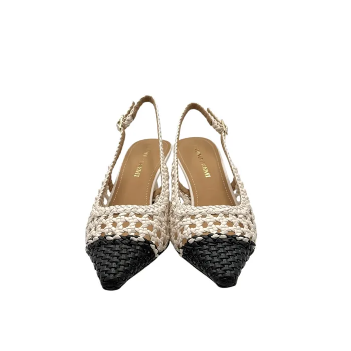Slingback Bruno Premi in Nappa Intrecciata Avorio e Nera  Tacco 7 cm art. BL0411X Intrecco Bicolore, foto 5 di 7