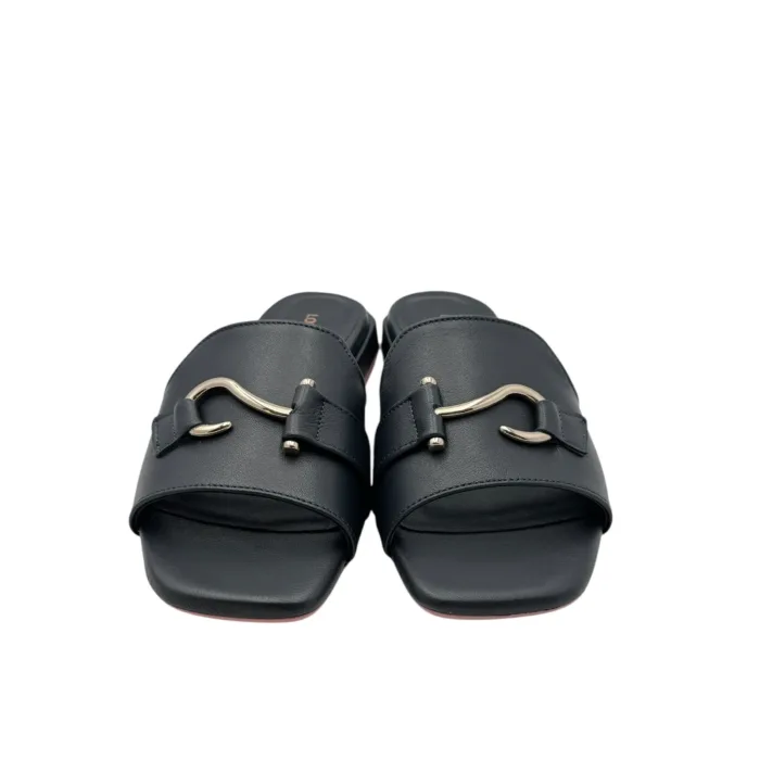 Ciabatta Lorenzo Mari in Vitello Blu Accessorio Argento Tacco 3 cm art. Samu 33, foto 3 di 5