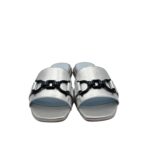 Ciabatta Lorenzo Mari in Vitello Argento Accessorio Blu Tacco 3 cm art. Samu 46 - immagine 3