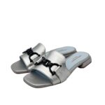 Ciabatta Lorenzo Mari in Vitello Argento Accessorio Blu Tacco 3 cm art. Samu 46 - immagine 5
