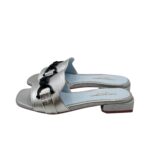 Ciabatta Lorenzo Mari in Vitello Argento Accessorio Blu Tacco 3 cm art. Samu 46 - immagine 4