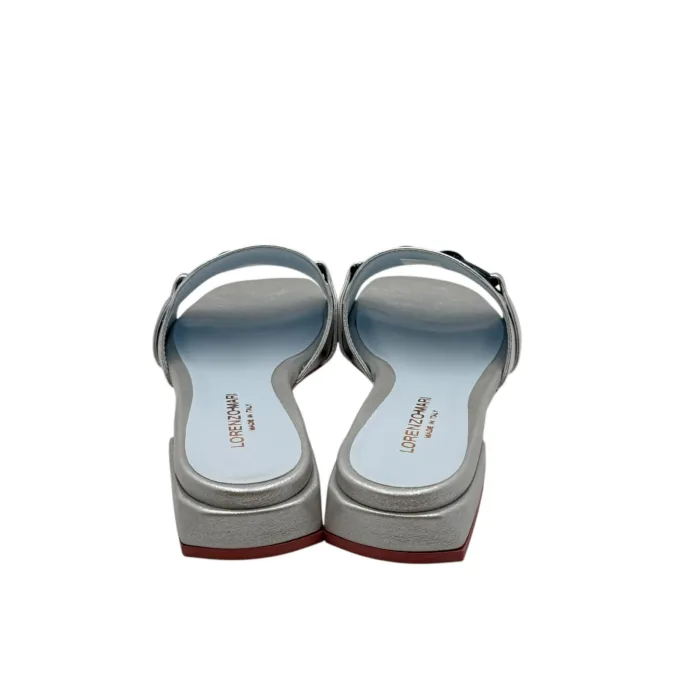 Ciabatta Lorenzo Mari in Vitello Argento Accessorio Blu Tacco 3 cm art. Samu 46, foto 6 di 6