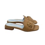 Ciabatta Lorenzo Mari in Nappa Beige Accessorio Oro Tacco 3 cm art. Samu 37