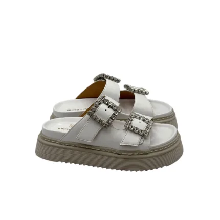 Sandali Bruno Premi In Vitello Bianco e Fibbia Strass art. BL5502X