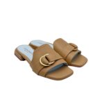 Ciabatta Lorenzo Mari in Nappa Beige Accessorio Oro Tacco 3 cm art. Samu 37 - immagine 2