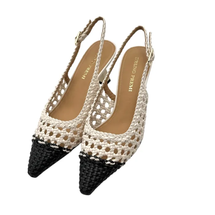 Slingback Bruno Premi in Nappa Intrecciata Avorio e Nera  Tacco 7 cm art. BL0411X Intrecco Bicolore, foto 7 di 7