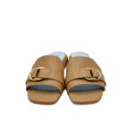 Ciabatta Lorenzo Mari in Nappa Beige Accessorio Oro Tacco 3 cm art. Samu 37 - immagine 3