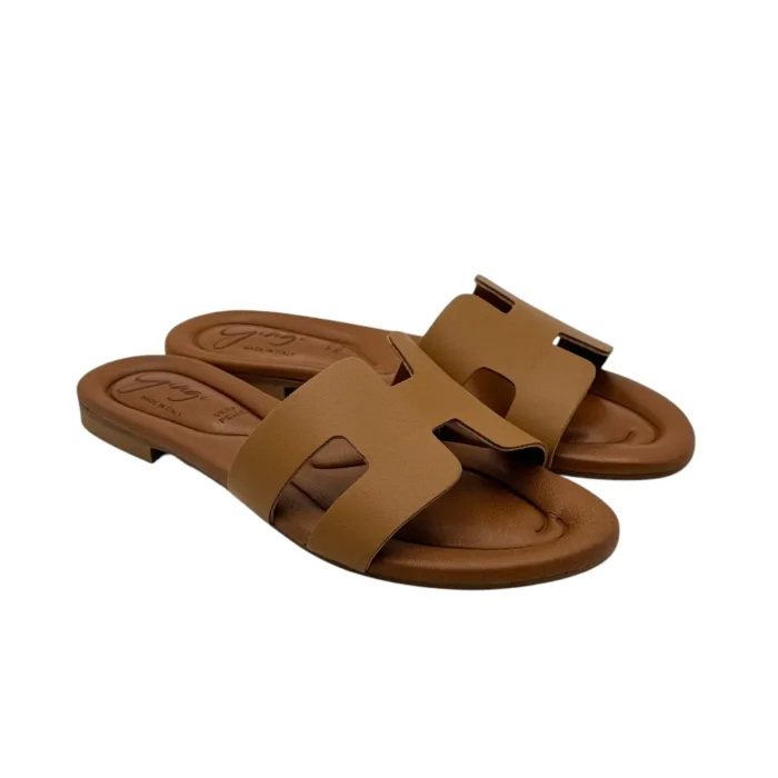 Ciabatta Gingi in Nappa Cammello, Tacco 2 cm art. 3557, foto 2 di 6
