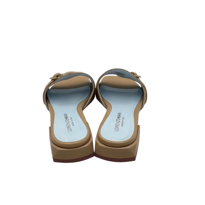 Ciabatta Lorenzo Mari in Nappa Beige Accessorio Oro Tacco 3 cm art. Samu 37, foto 6 di 6