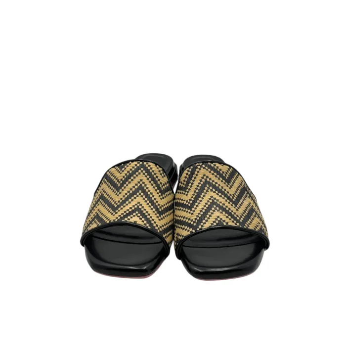Ciabatta Lorenzo Mari in Rafia Beige e Vitello Nero Tacco 3 cm art. Samu 20, foto 3 di 6