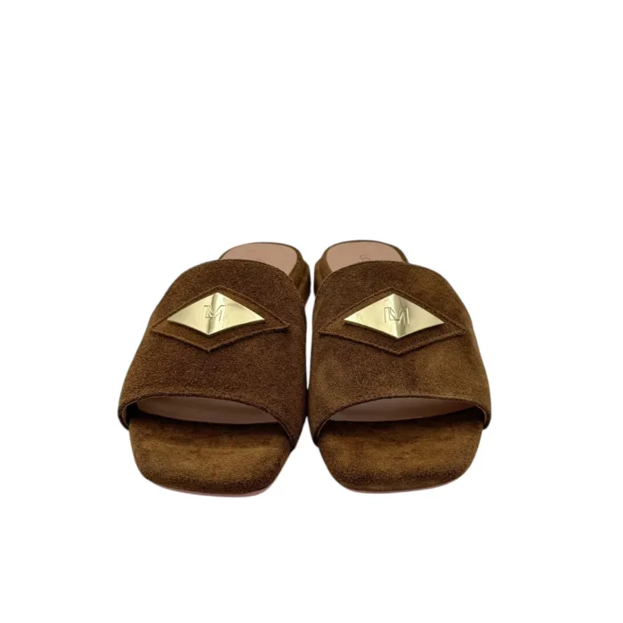 Ciabatta Lorenzo Mari in Camoscio Marrone Accessorio Oro Tacco 3 cm art. Samu 32, foto 2 di 5