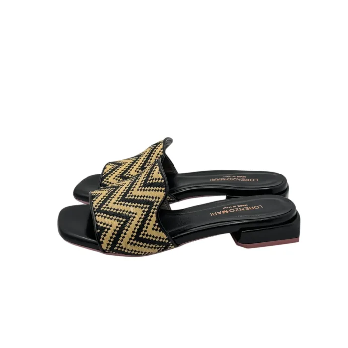 Ciabatta Lorenzo Mari in Rafia Beige e Vitello Nero Tacco 3 cm art. Samu 20, foto 5 di 6