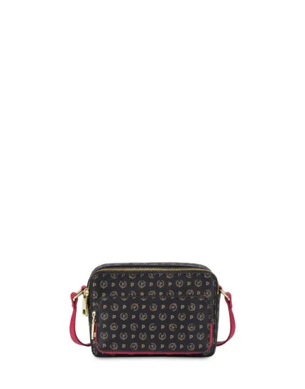 Borsa A Tracolla Pollini Heritage in Pelle Nera con Dettagli Rossi E Tasca Con Cerniera Frontale art. TE8535PP0MQ1100B