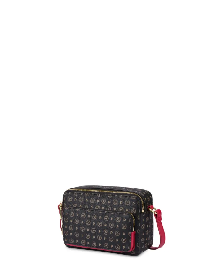 Borsa A Tracolla Pollini Heritage in Pelle Nera con Dettagli Rossi E Tasca Con Cerniera Frontale art. TE8535PP0MQ1100B, foto 2 di 5