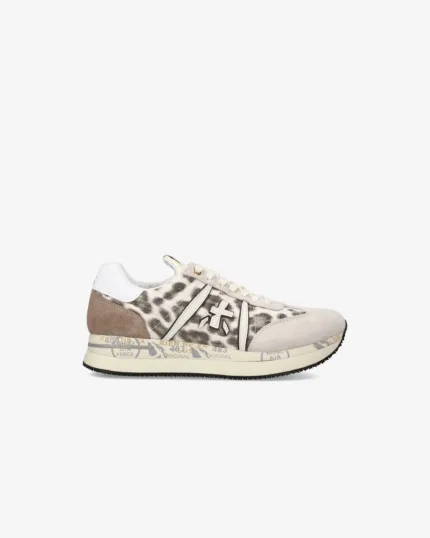 Sneakers Premiata Donna in Camoscio Beige e Maculato art. Conny 7362