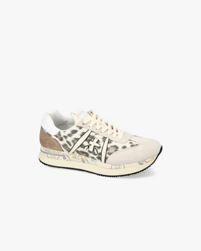 Sneakers Premiata Donna in Camoscio Beige e Maculato art. Conny 7362, foto 2 di 5