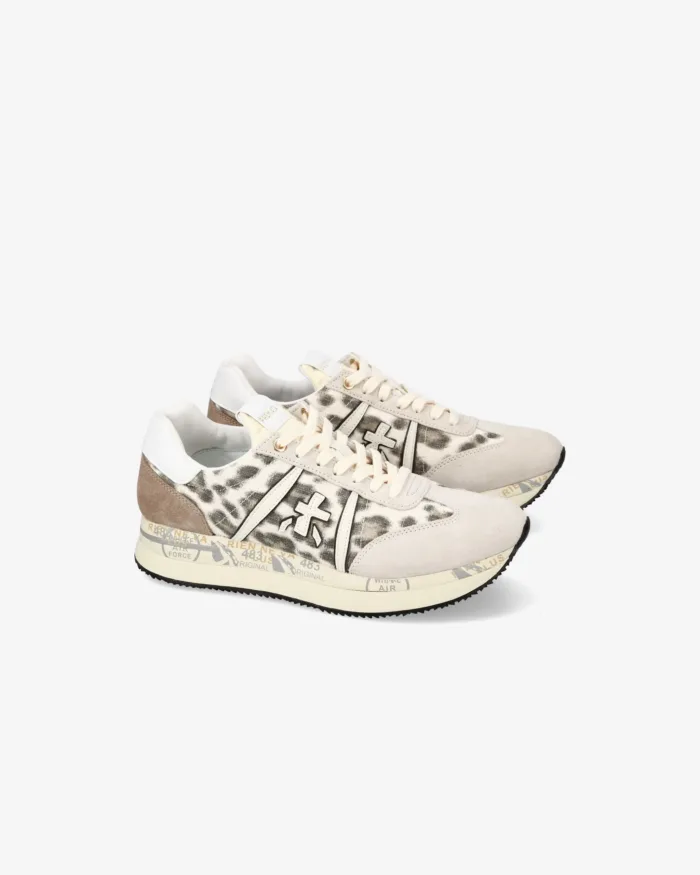 Sneakers Premiata Donna in Camoscio Beige e Maculato art. Conny 7362, foto 4 di 5