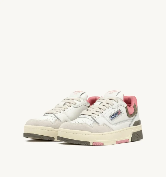 Sneaker Donna Autry CLC Low in Pelle Bianca con dettagli Verde Militare art. ROLW MC03, foto 6 di 6