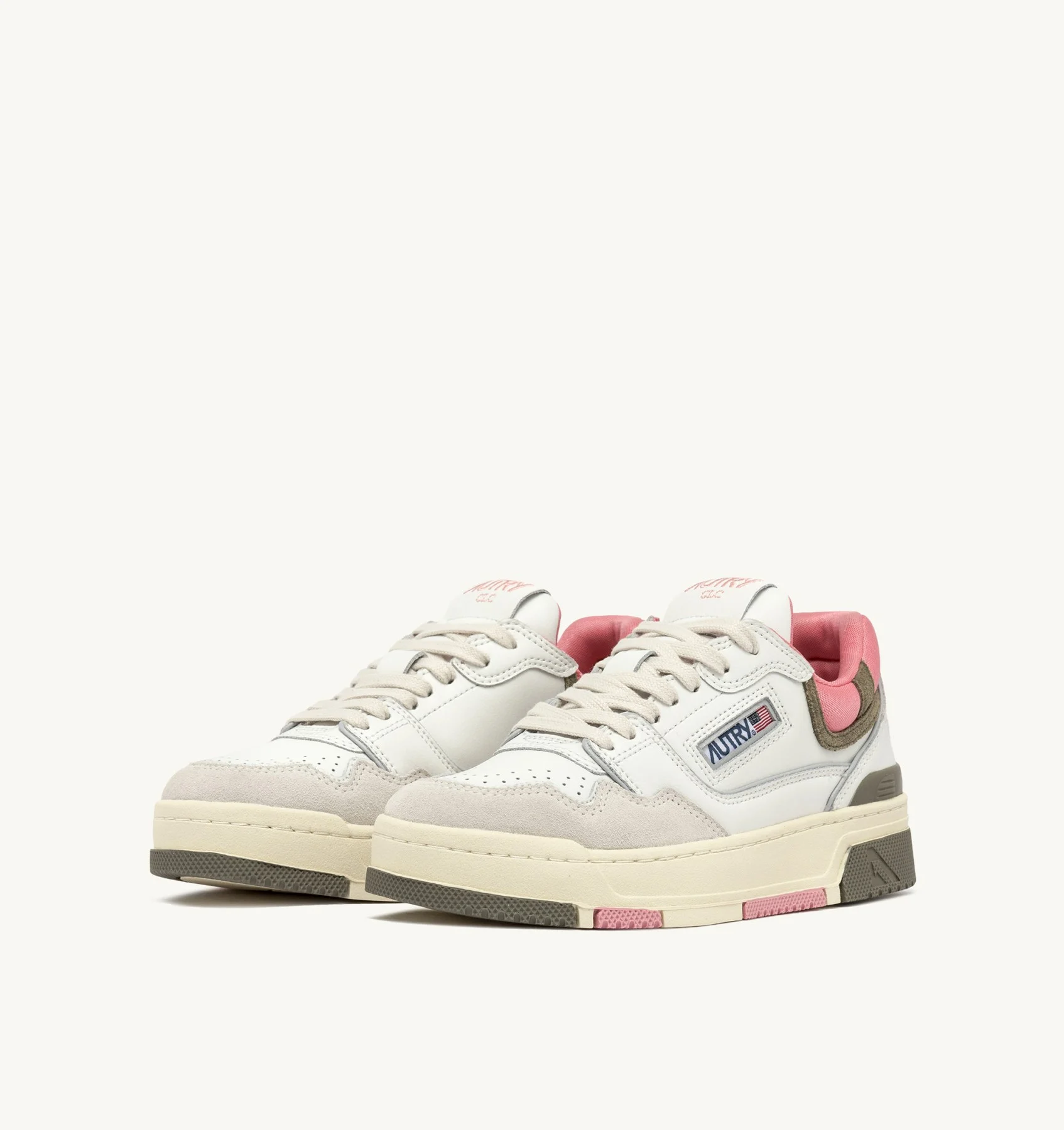 Sneaker Donna Autry CLC Low in Pelle Bianca con dettagli Verde Militare art. ROLW MC03 - immagine 6
