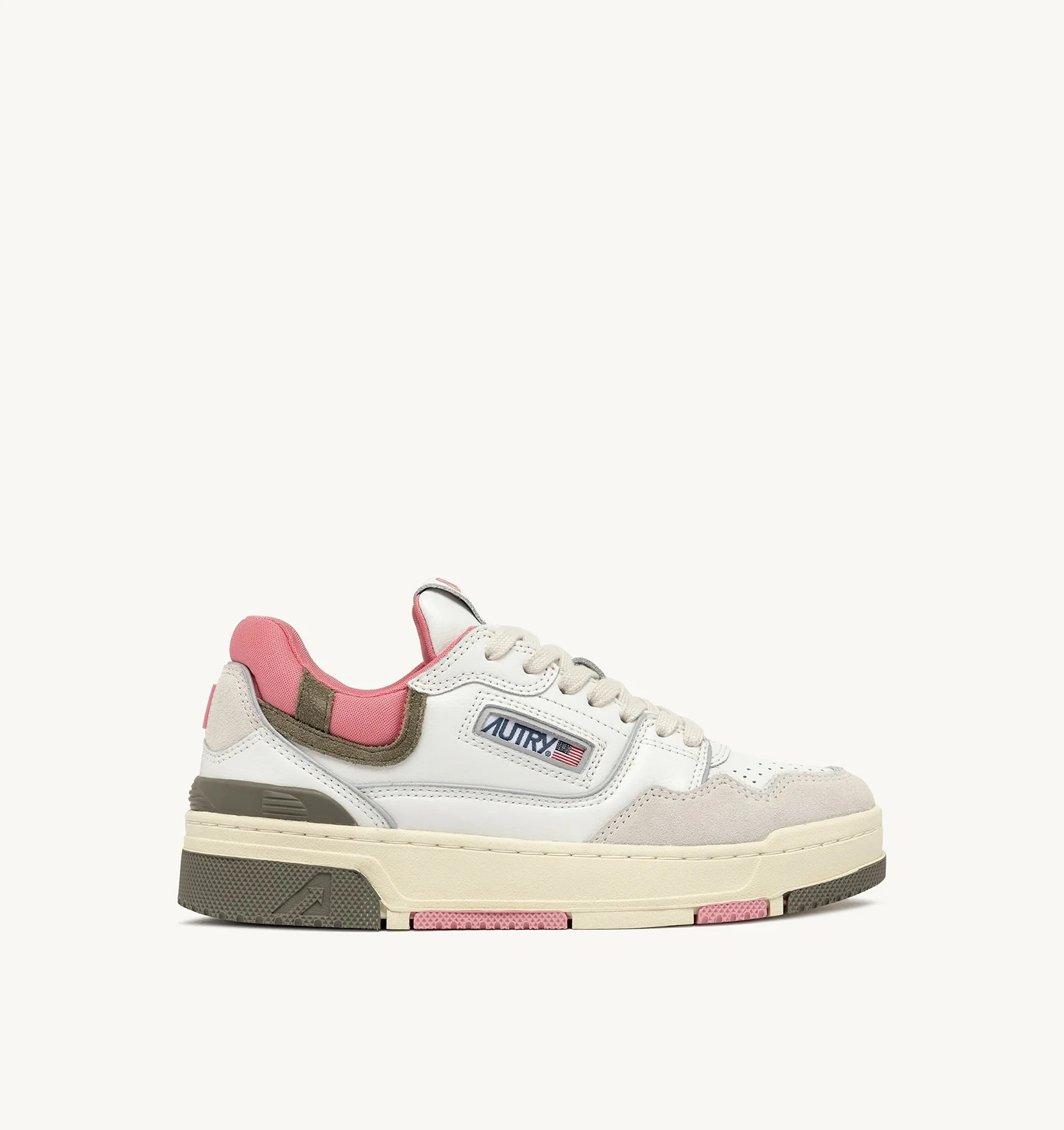 Sneaker Donna Autry CLC Low in Pelle Bianca con dettagli Verde Militare art. ROLW MC03 - immagine 1