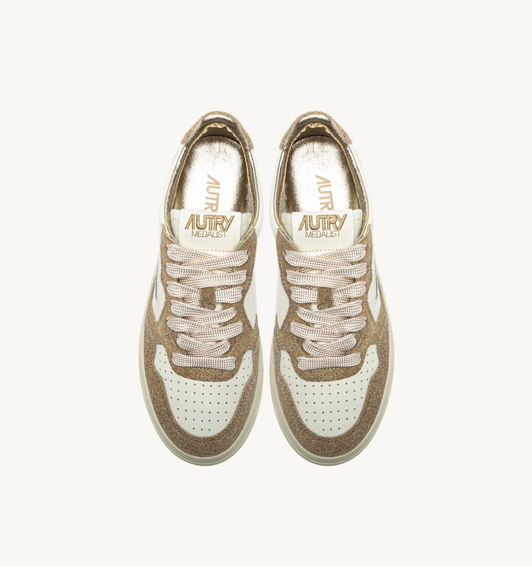 Sneakers Autry Donna In Pelle Avorio e Camoscio Glitter Beige art. AULW TA03 - immagine 4