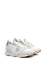 Sneakers Donna Philippe Model Paris In Pelle Tessuto Bianco Inserti Camoscio Dettagli Verdi Spoiler Neon art. TZLD WN72