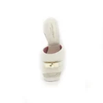Sandalo Mules Sabot Lorenzo Mari Accessorio Fibbia Oro in Pelle Bianca  Tacco 7 cm art. Fresia 07 - immagine 2