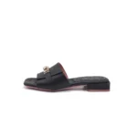 Ciabatta Lorenzo Mari con Accessorio Fibbia Oro in Pelle Nera Tacco 3 cm art. FIORDALISO 11