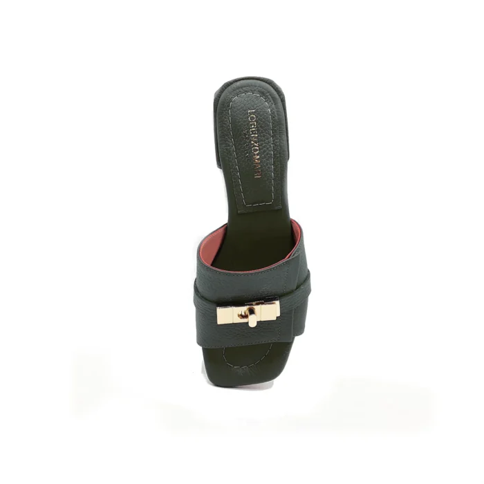 Ciabatta Lorenzo Mari con Accessorio Fibbia Oro in Pelle Nera Tacco 3 cm art. FIORDALISO 11, foto 2 di 2