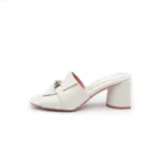 Sandalo Mules Sabot Lorenzo Mari Accessorio Fibbia Oro in Pelle Bianca  Tacco 7 cm art. Fresia 07