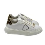 Sneakers Donna Philippe Model Paris In Pelle Bianca Spoiler Leopardato art. BTLD VA01