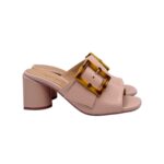 Sandalo Mules Sabot Lorenzo Mari in Nappa Cipria Dettaglio Fibbia Regolabile Tacco 7 cm art. Fresia 03