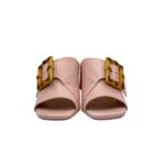 Sandalo Mules Sabot Lorenzo Mari in Nappa Cipria Dettaglio Fibbia Regolabile Tacco 7 cm art. Fresia 03 - immagine 3