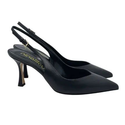 Slingback Ninalilou in Nappa Nera con scollo a Cuore e tacco 7 cm art. 341236ET