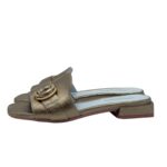 Ciabatta Lorenzo Mari In Pelle Platino Fibbia Oro Tacco 3 cm art. Samu Mag 37 - immagine 2