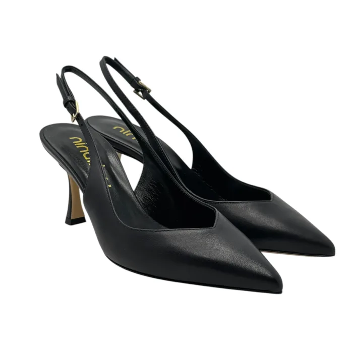 Slingback Ninalilou in Nappa Nera con scollo a Cuore e tacco 7 cm art. 341236ET, foto 4 di 5