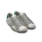 Sneakers Donna Philippe Model Paris Prsx In Pelle Bianca Animalier Inserti Camoscio Spoiler Verde Glitter art. PRLD VAN1 - immagine 4