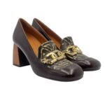 Décolleté Mocassino Chie Mihara in Pelle Lucida Marrone e Dettagli Oro Tacco grosso 8m art. Sybro - immagine 4