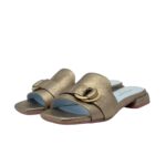 Ciabatta Lorenzo Mari In Pelle Platino Fibbia Oro Tacco 3 cm art. Samu Mag 37 - immagine 5